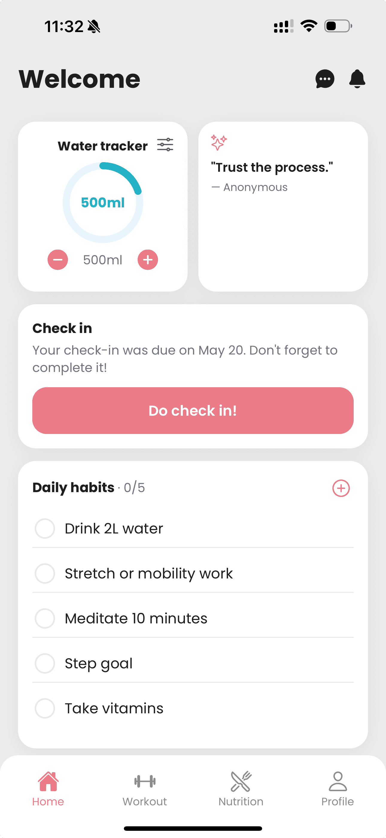 LORA app home screen
